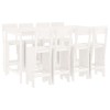 Set bar de gradina, 9 piese, alb, lemn masiv de pin