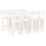 Set bar de gradina, 9 piese, alb, lemn masiv de pin