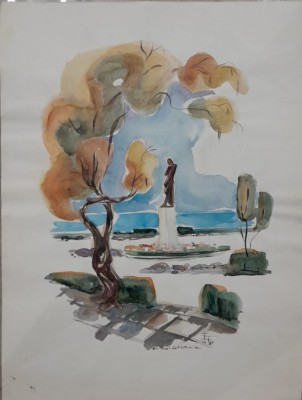 Lucrare &amp;rdquo;OVIDIU, CONSTANTA&amp;rdquo; de Elena Forțu, acuarelă / carton subțire 56 x 44 cm foto