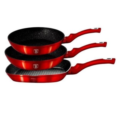 Set de tigai marmorate, 3 piese, din aluminiu forjat, Burgundy Metalic Line, Berlinger Haus, BH 1289 foto