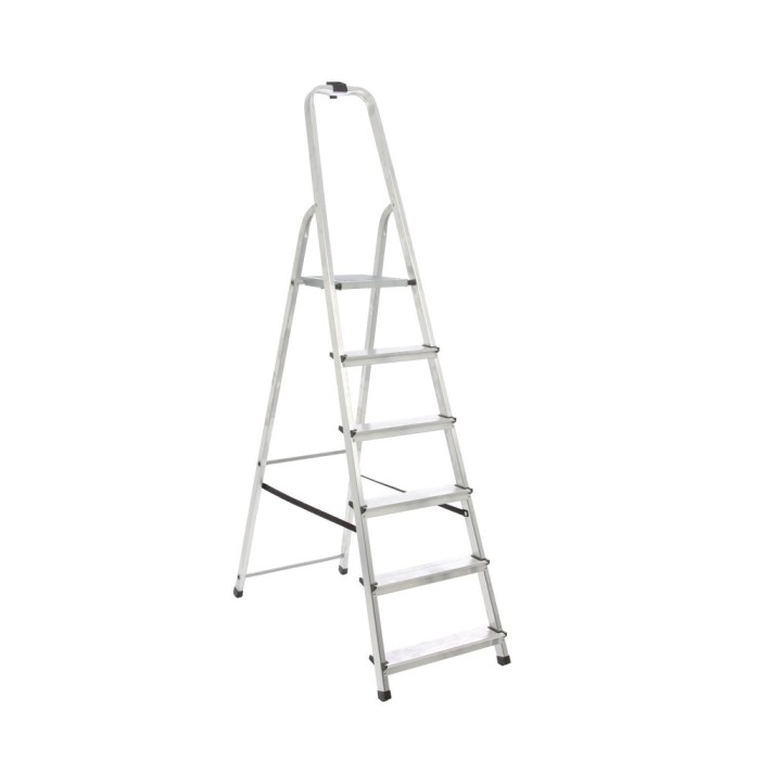 Scara aluminiu DRALD6, 1 x 6 trepte, inaltime 1.8 m, 125 kg