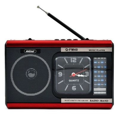 Radio MP3 portabil FM40, ceas, USB, 2 culori foto