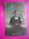 HOPCT 12060 ANUL 1914 FELICITARE VECHE-BARBAT - ELEGANT -FRANTA-EUROPA -TCV -ROMANTICA-STAMPILOGRAFIE TIMBRU -CIRCULATA