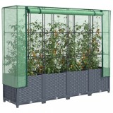 Strat Inaltat Gradina Gossi cu Sera, Ratan Gri Inchis 160x40x138cm, Husa Impermeabila, Cadru Fier, Polipropilena, Asamblare Usoara