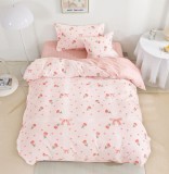 Cumpara ieftin Lenjerie Pat Bumbac 4 Piese cu Elastic Roz, Dimensiune 140x200 cm, Single