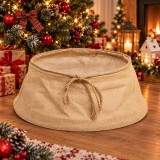 Cos decorativ pentru baza bradului de Craciun,diametru 56 cm si inaltime 25 cm,design rustic cu aspect de iuta,pentru mascarea suportului bradului