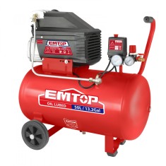 Compresor de Aer EMTOP EACPD25501, 50L, 2.5CP, 2 Cilindri, 8 Bar, Pompa Lubrifiata cu Ulei, ideal pentru atelierele de mecanica, instalatori, construc