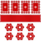 Cumpara ieftin Set 11 piese, fata de masa decorativa, 4 servetele de masa si 6 suporturi pentru pahar, 180 x 35 cm, fetru, rosu