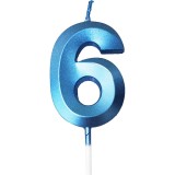 Lumanare Cifra 6, Cyrax, Model Diamond, 5 x 3.4 cm, Albastru