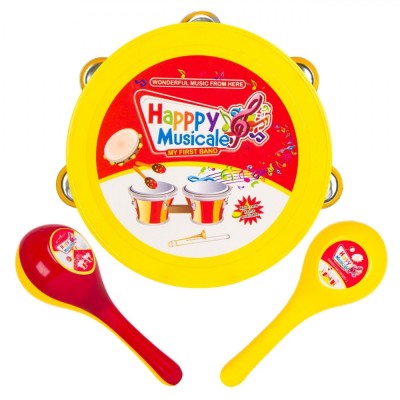 Set Instrumente Muzicale, Happyy Musicale, Tamburina și Maracas, Roșu/Galben, 3 Bucăți foto