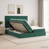 Cumpara ieftin Pat cu LED si saltea Verde inchis 200 x 200 cm Catifea