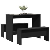 Gossi set masa si banci de bucatarie, 3 piese, negru, lemn prelucrat