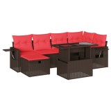 Cumpara ieftin Set canapele de gradina cu 7 piese si perne, poliratan maro