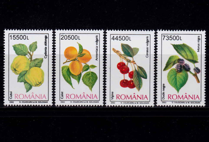 RO 2002 / LP 1596 , &quot;Fructe&quot; , serie , MNH