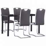 VidaXL Set mobilier de bucătărie, 5 piese, gri, piele ecologică