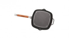 Tigaie-grill fonta cu maner lemn detasabil 26*26cm Handy KitchenServ foto