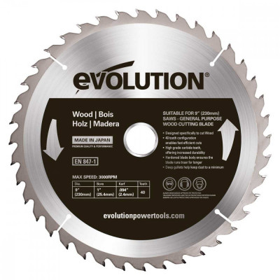 Disc pentru fierastrau circular, taiere lemn Evolution EVOBLADE230WD-0484, O230x25.4 mm, 40 dinti foto
