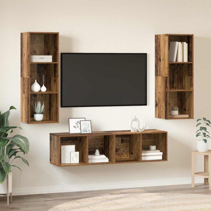 vidaXL Set dulap TV 3 pcs Lemn vechi 37 x 37 x 142.5 cm Lemn compozit