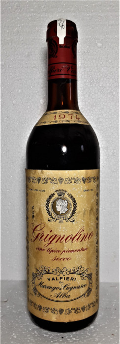 26- VIN ROSU GRIGNOLINO VINO TIPICO PIEMONTESE, recoltare 1974 cl 72 gr 12,5