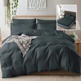 LENJERIE DE PAT CREPONATĂ UNI 6 PIESE CU HUSĂ (NEGRU)