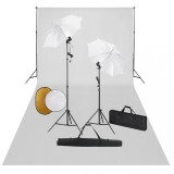 VidaXL Set studio foto cu lămpi, umbrele, fundal și reflector