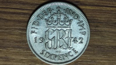 Anglia / Marea Britanie - moneda colectie argint - 6 pence / sixpence 1942 XF+/AU - George VI foto