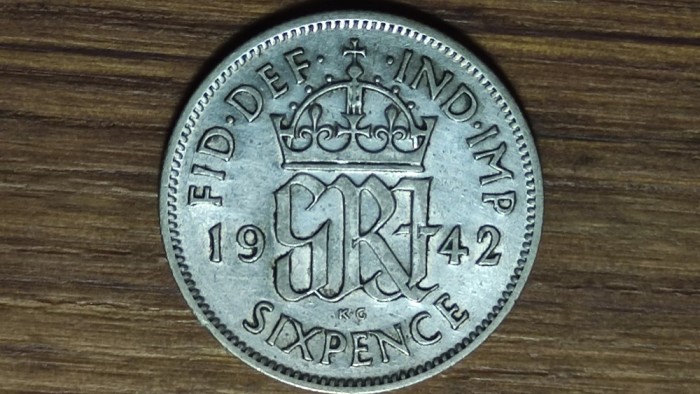 Anglia / Marea Britanie - moneda colectie argint - 6 pence / sixpence 1942 XF+/AU - George VI