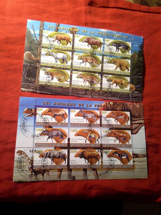 2 Blocuri Djibouti 2011- Fauna - Animale Preistorice , 9+9 valori stampilate