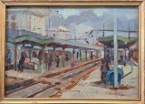 Alexandru POITEVIN SCHELETTI (1879-1959)-&Icirc;n gară, pictură &icirc;n ulei licitată, Scene lupta, Impresionism