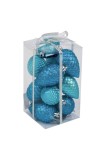 Set 12 globuri albastre turcoaz in forma de con brad de Craciun, DecorCasa, 8 cm