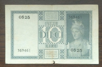 Bancnota Italia - 10 Lire 1939 foto