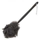 Burete Baie cu M&acirc;ner Negru 39cm, Plasa Premium, Exfoliere Delicată, Plastic Robust, Acces Spate Ușor, Toate Tipurile de Piele