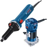 Bosch GGS 30 LS + GKF 550 - Polizor drept cu fir 750 W bucsa 6 mm + Masina de frezat 550 W 6 mm