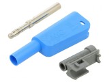 Conector banană 4mm albastru cu izolație 19A 1kV