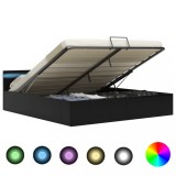 Gossi cadru pat hidraulic cu lada led negru 160x200cm piele ecologica