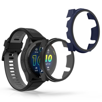 Set 2 Huse Kwmobile cu sticla securizata pentru Garmin Forerunner 965, Negru/Albastru inchis, Plastic, KWM0000194R003C foto