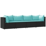 Set mobilier relaxare gradina 4 piese cu perne poliratan negru