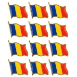 Cumpara ieftin Set 12 insigne steag tricolor Romania metal auriu email, brosa cu ac de siguranta, 20 x 20 mm