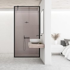Paravan dus walk-in Aqua Roy Black, model Fence negru, sticla 8 mm bronz, securizata, anticalcar, 70x195 cm