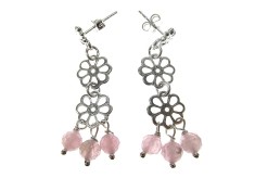 Cercei argint candelabru Flower cu turmalina roz foto