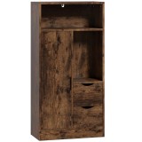 HOMCOM Dulap Baie &Icirc;ngust cu 2 Sertare și Rafturi Reglabile pentru Bucătărie, Living, Hol, Maro Rustic | Aosom Romania
