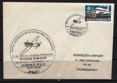 ROMANIA 1993 - AVIATIE. PRIM ZBOR AVION IAK-52. PLIC OCAZIONAL, Z74 foto