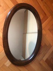 Oglinda veche belgiana,ovala,rama din lemn,masiva foto