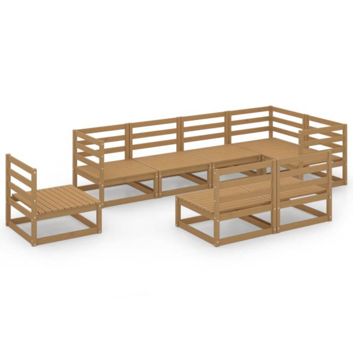 Set mobilier de gradina, 8 piese, maro miere, lemn masiv de pin