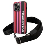 Husa iPhone 14 Pro Karl Lagerfeld Hardcase cu snur, Color Stripes, roz, KLHCP14LSTSTP