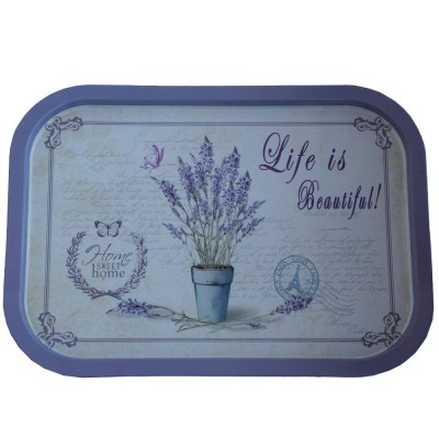 Farfurie metalica tip tava Pufo Life is Beautiful pentru servire desert, prajituri, aperitive, 40 x 29cm foto