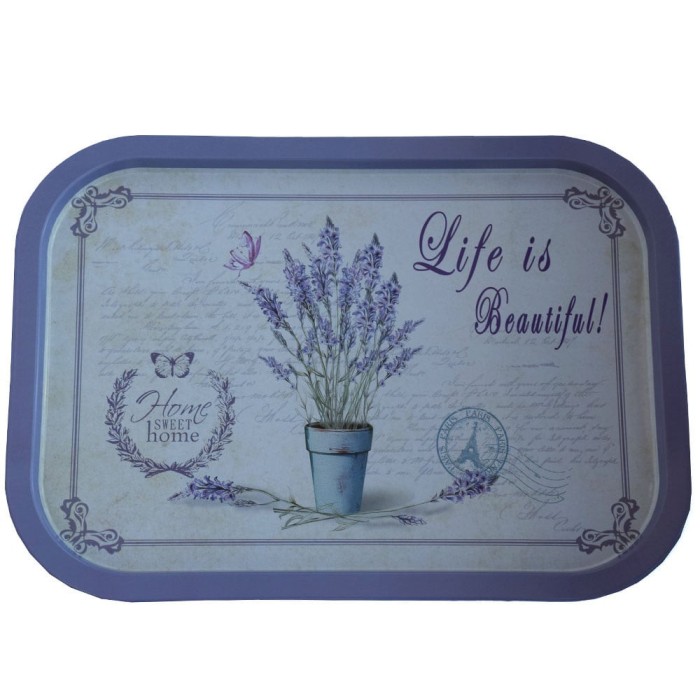 Farfurie metalica tip tava Pufo Life is Beautiful pentru servire desert, prajituri, aperitive, 40 x 29cm