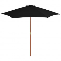 Umbrela de soare de exterior cu stalp din lemn, negru, 270 cm