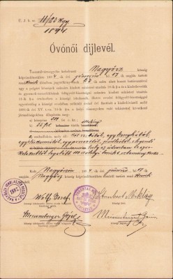 A819 Certificat de salarizare, 1894, educatoare grădiniță Tomnatic, județul Timiș foto