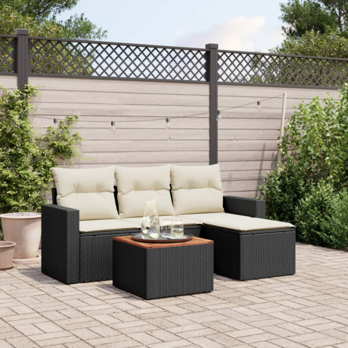 Set mobilier de gradina cu perne, 5 piese, negru, poliratan